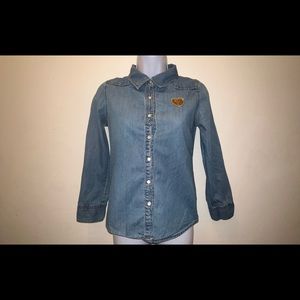 Dream Pop By Cynthia R Denim Long Sleeve Shirt W/ A Golden Heart Patch